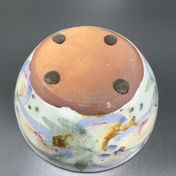 Vintage Hand Made RedWare Pottery Round Dish Bowl Hand Decorated Bowl Dish VTG - Picture 9 of 12